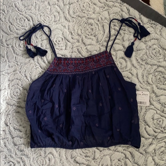 Free People Blue Embroidered Cropped Blouse XS - Picture 3 of 8